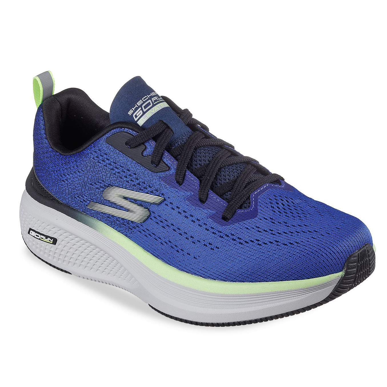 Tênis masculino Skechers Fluid Motion marinho em ângulo para ajuste e conforto